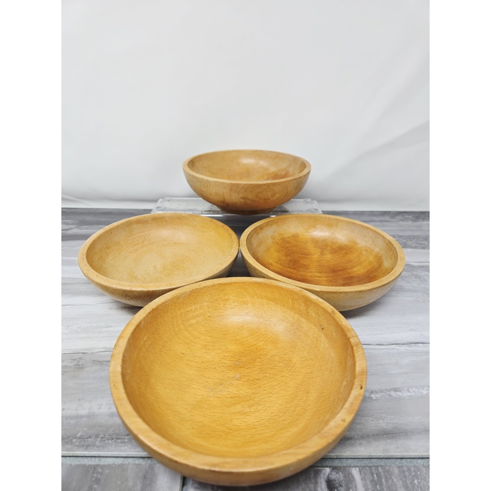 Set 4 Small Vintage Wooden Salad Bowls - 6" Made in Japan